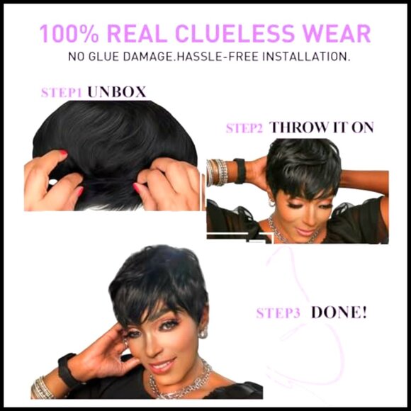 Short Pixie Cut Wig Human Hair Glueless Wear and Go Layered Brazilian Virgin main image 5